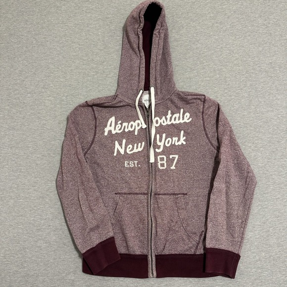 Aeropostale Other - Aeropostale Full Zip Hoodie New York 87 Applique Heather Burgundy Mens Size M